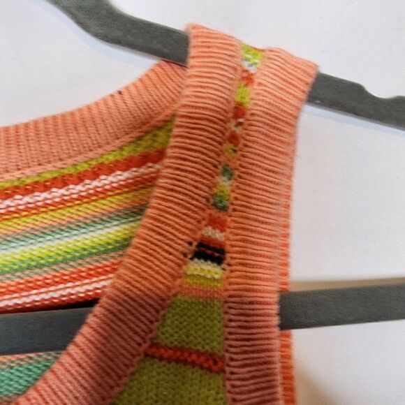 6X 30W Torrid Crochet 70s Knit Mini Sweater Dress Orange Green Sherbet Stretch c - Picture 6 of 9